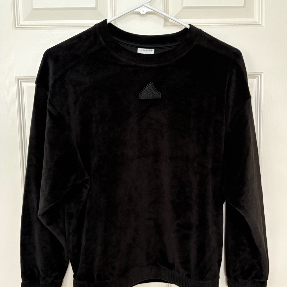 Girls Adidas Long Sleeve Velour Classic Black Crewneck Sweater